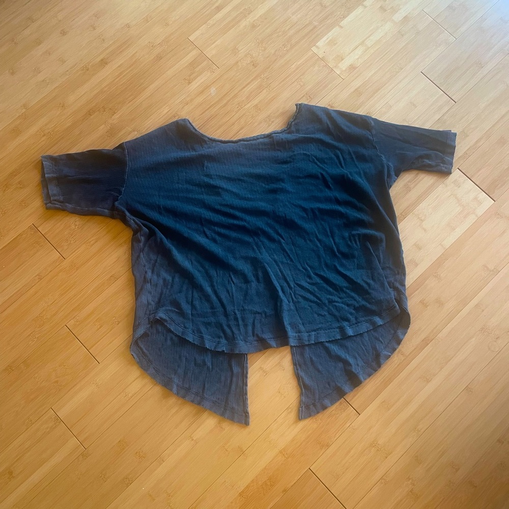 Free people faded black ribbed top with  low v neck split back